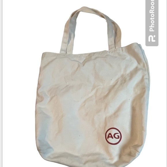 AG Adriano Goldschmied Ivory Canvas Tote Bag w/Burgundy AG Jeans Logo Tote - Picture 2 of 5